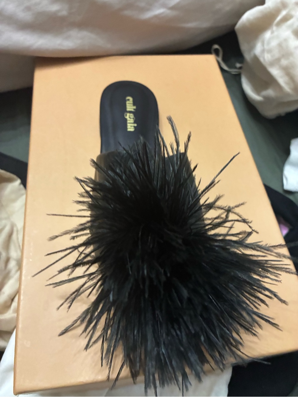 cult gaia Black Feather Pom Slide
